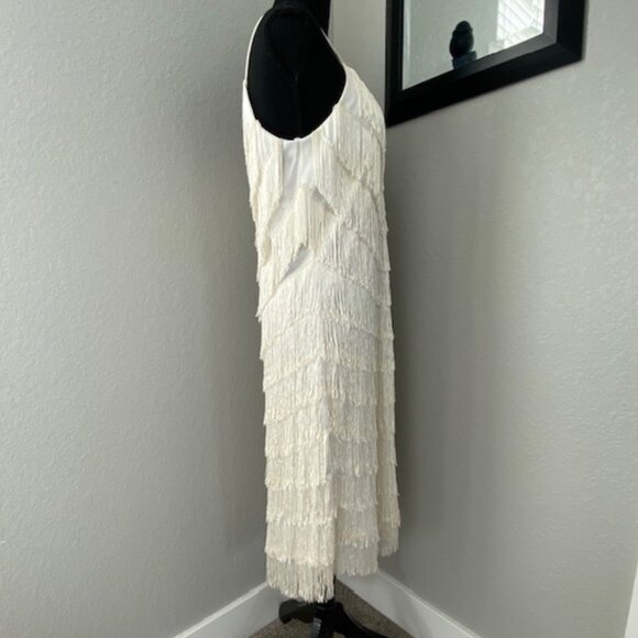 VINTAGE 70s Joy Stevens Ivory Fringe Flapper Gatsby Dress Sz 12 - Picture 3 of 12